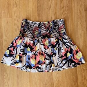 Free People size Small S smocked floral white mini skirt